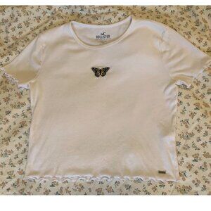 Hollister Butterfly White Ribbed Baby Tee